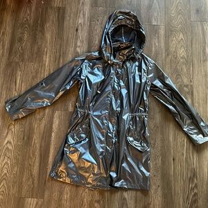 Shiny silver rain jacket size M